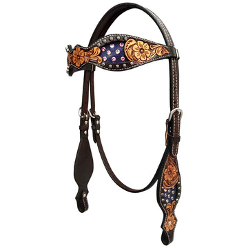 Bar H Equine Western Horse Floral Genuine American Leather Tack Set Brown